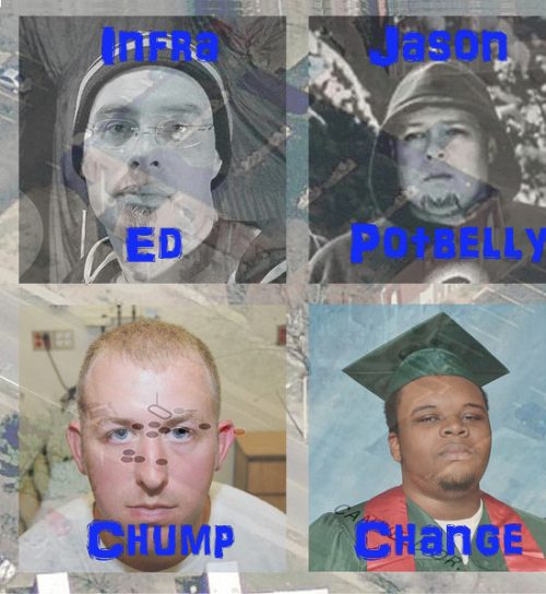 INFRA ED & JASON POTBELLY | Gravedigger / Defiant<br> CHUMP CHANGE | Anti-Social Tendencies / My World<br> 7"Green Marbled Vinyl Split EP (2015)