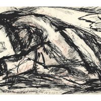 MID-CENTURY MODERN UNTITLED LANDSCAPE SKETCH<BR> By Elizabeth Erlanger<br> Signed Pen & Ink Drawing (Circa 1950-1954)